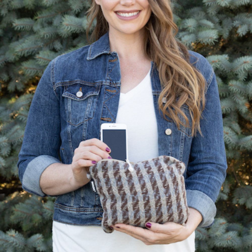 SHOLDIT® Convertible Infinity Scarf with Pocket Edenburgh Coffee clutch
