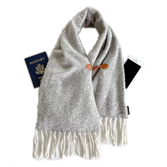 SHOLDIT™ Multi-Pocket Crossover Scarf with Pocket Winterburry Grey