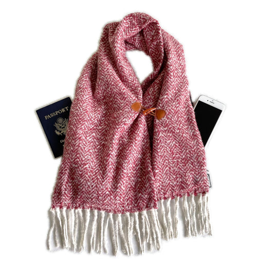 SHOLDIT™ Multi-Pocket Crossover Scarf with Pocket Winterburry Red