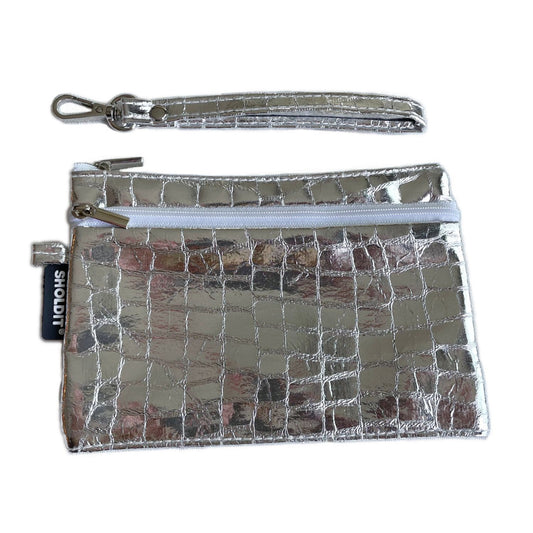 SHOLDIT RFID wallet with wristlet silver crocodile embossed 