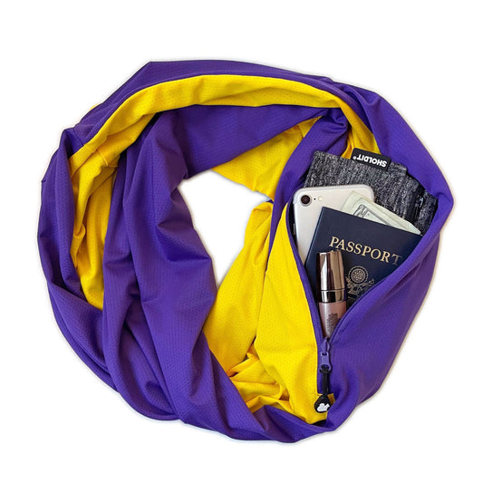 SHOLDIT Convertible Infinity Scarf with Pocket Gold Twist items in pocket
