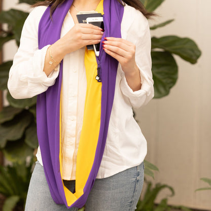 SHOLDIT Convertible Infinity Scarf with Pocket Gold Twist items in pocket Long