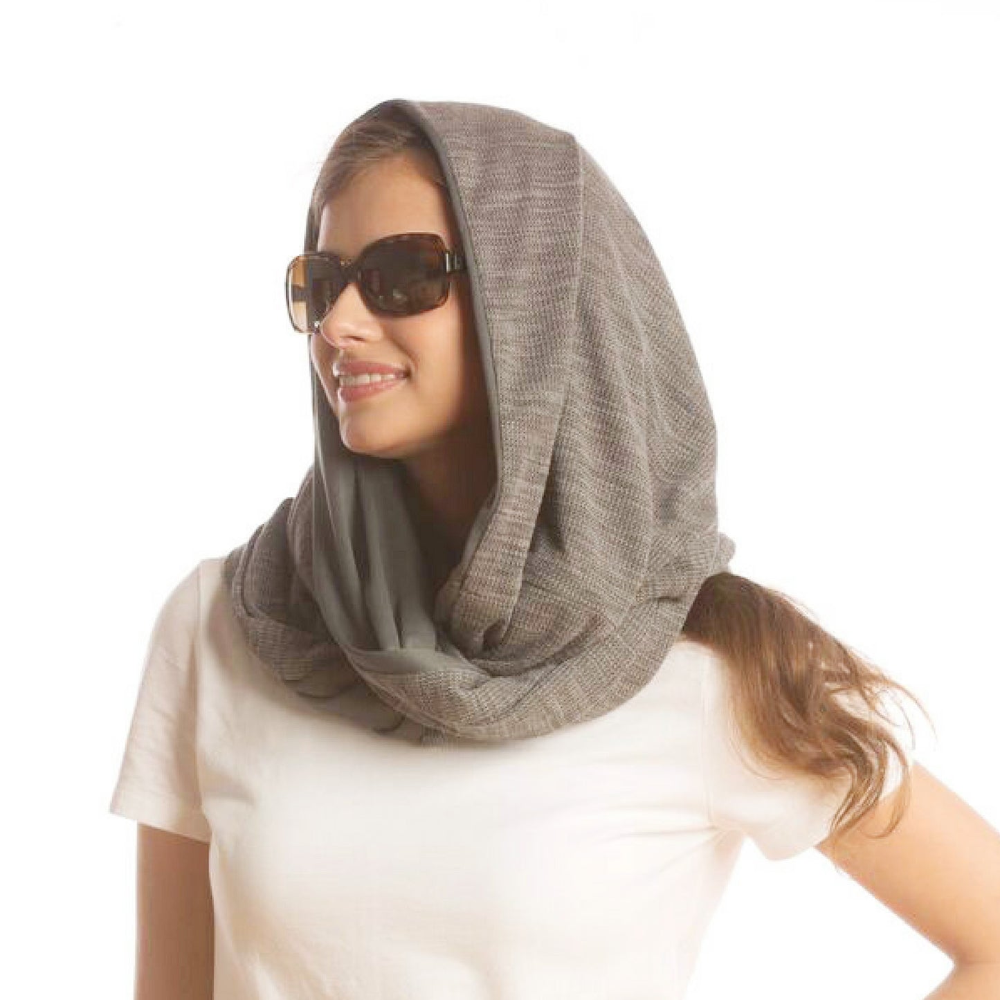 SHOLDIT Convertible Infinity Scarf with Pocket Wide Cut Haze Grey Head Scarf