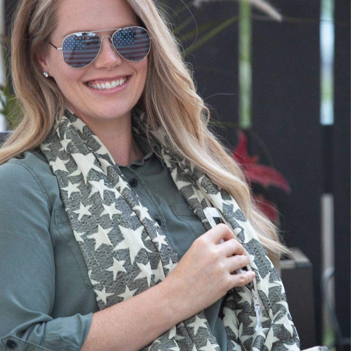 Convertible Infinity Scarf with Pocket Lady Liberty Patriotic Collection Stars Lifestyle
