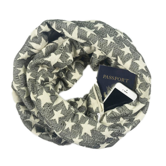 Convertible Infinity Scarf with Pocket Lady Liberty Patriotic Star Print 