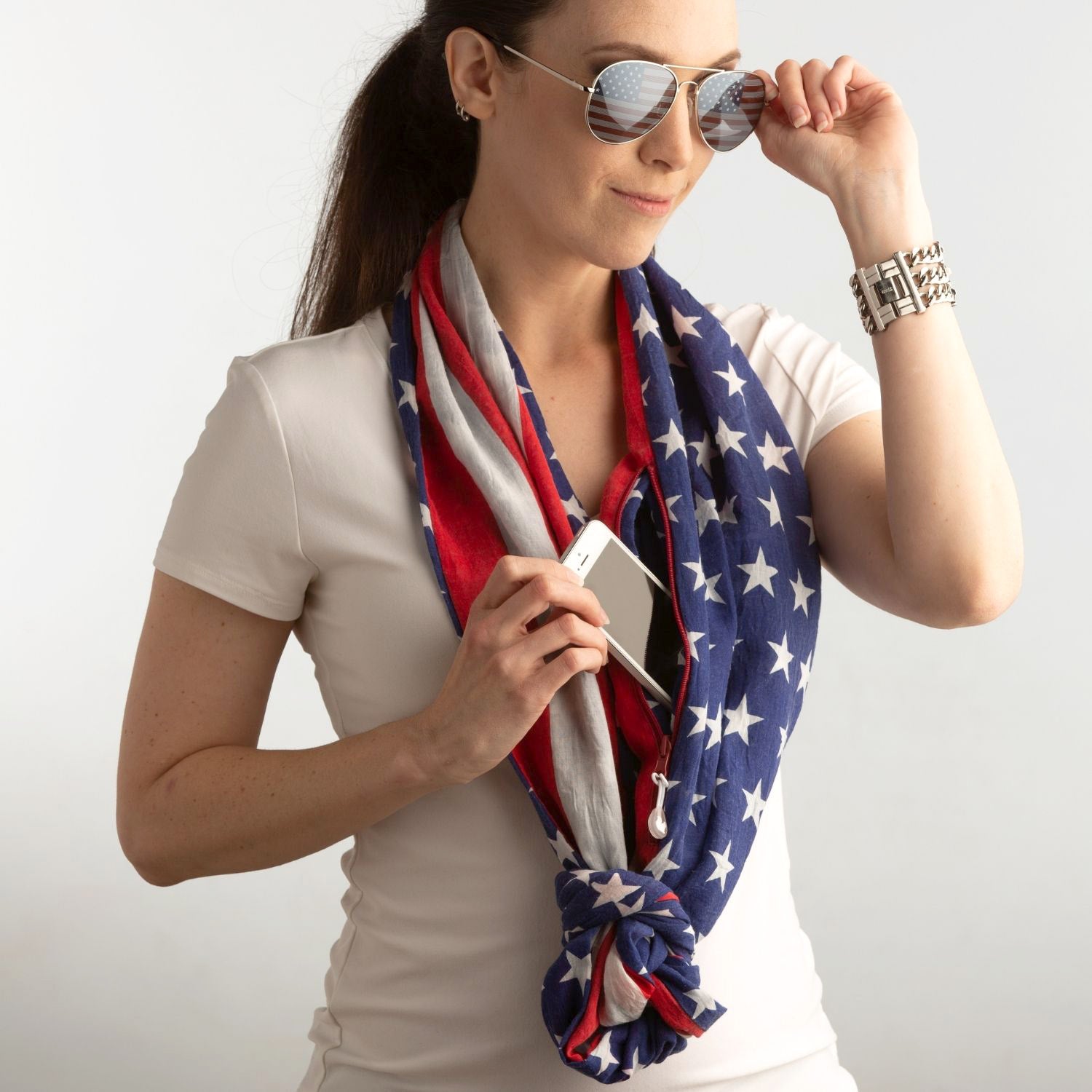 Convertible Infinity Scarf with Pocket Americana Patriotic Collection Knot