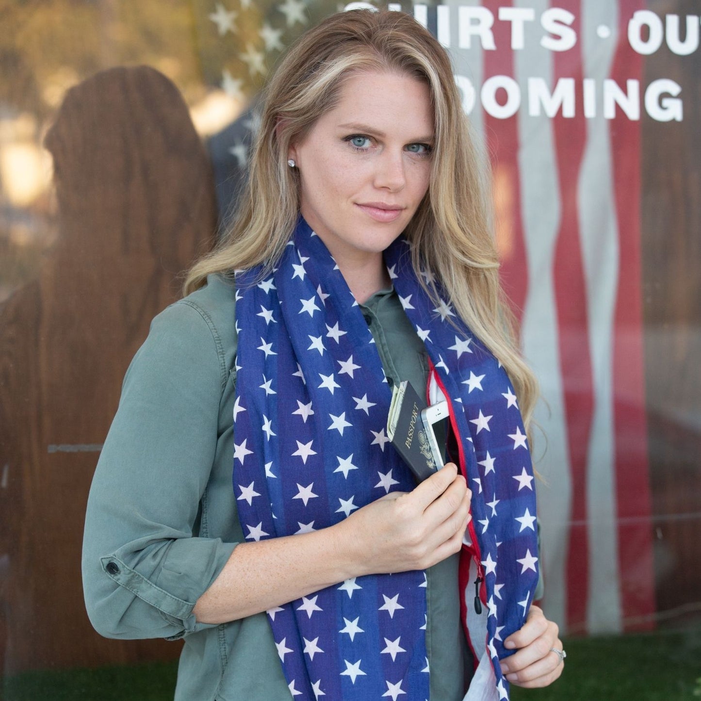 Convertible Infinity Scarf with Pocket Americana Patriotic Collection Long