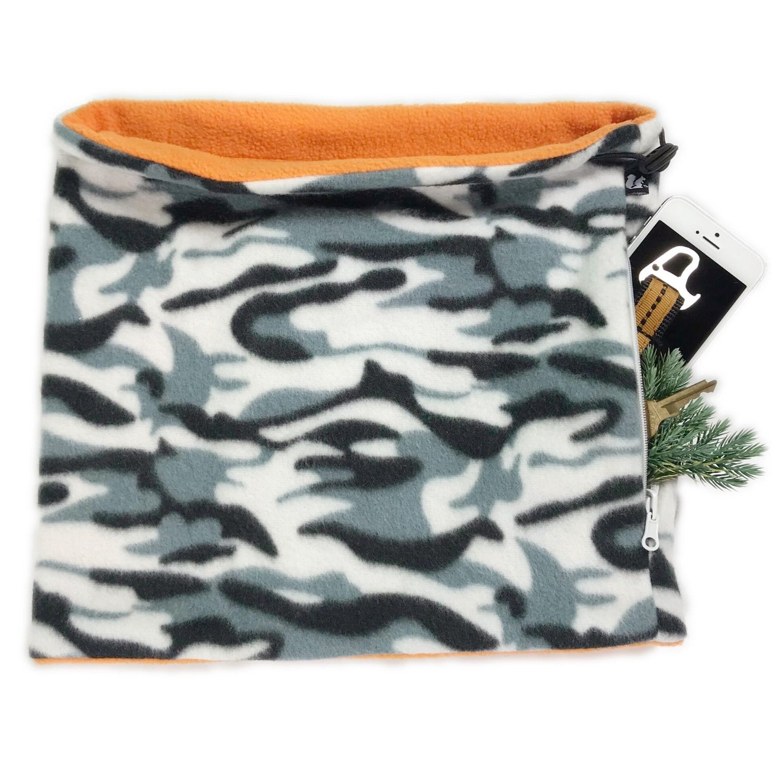SHOLDIT Convertible Neck Gaiter with Pocket Camouflage Orange Fleece